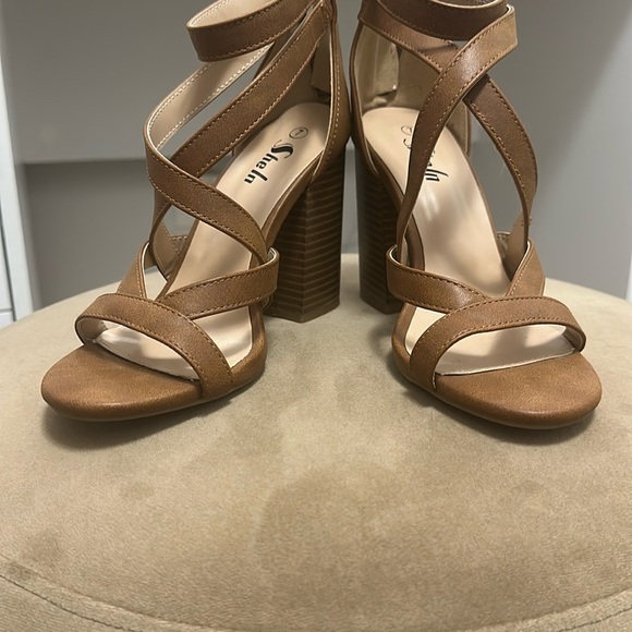 Sleek Tan Strappy Heels - Picture 1 of 1